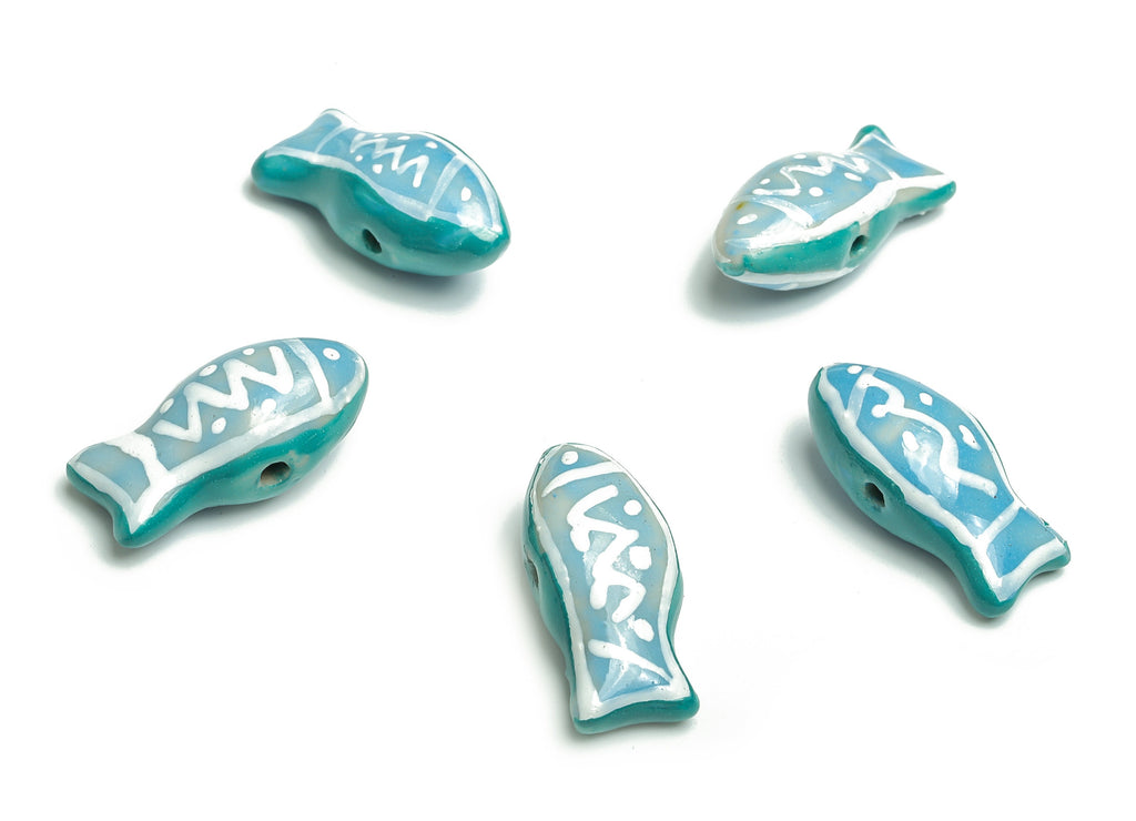 Glazed Ceramic Fish Beads - Carved Fish Beads - Handmade Beads - Necklace Beads - Connectors Beads - 21.63x9.72x8.59mm - NS1425 - DOMEDBAZAAR