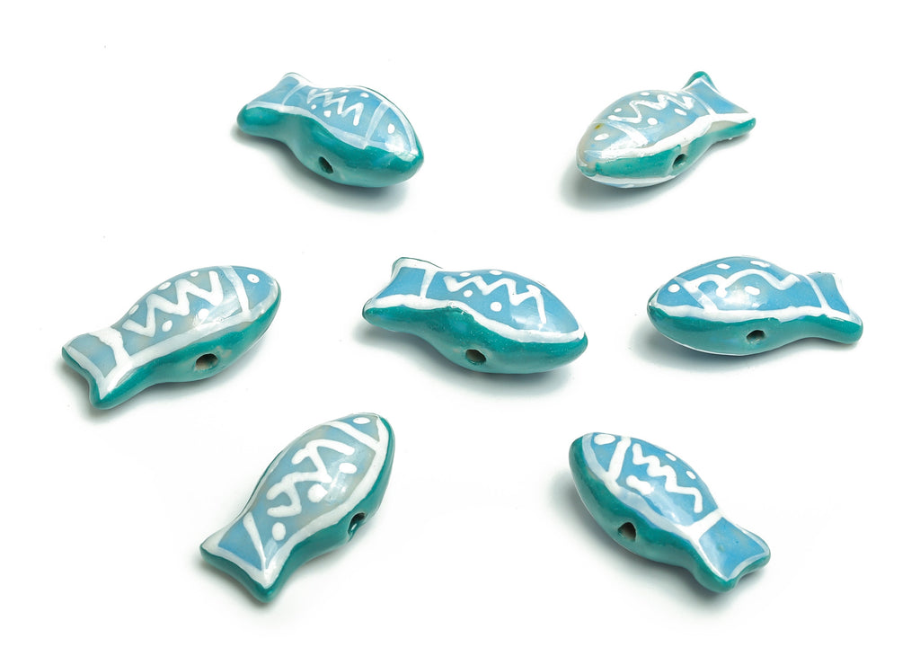 Glazed Ceramic Fish Beads - Carved Fish Beads - Handmade Beads - Necklace Beads - Connectors Beads - 21.63x9.72x8.59mm - NS1425 - DOMEDBAZAAR