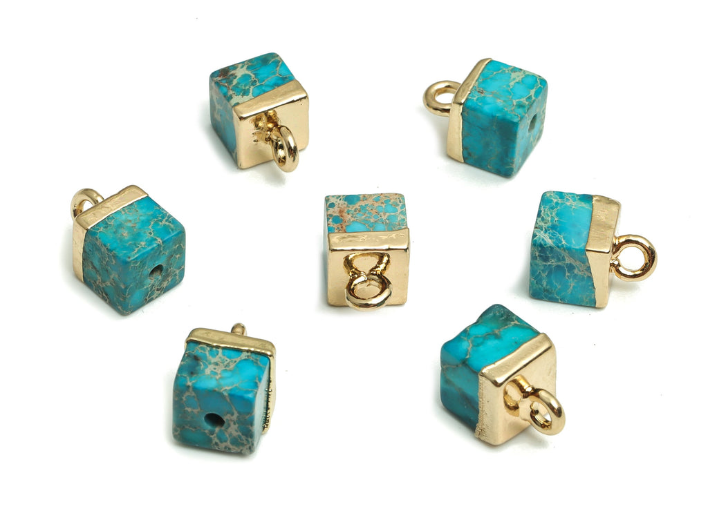 Imperial Pine Earring Charms - Iron Square Pendant - Natural Stone - Gold Tone Plated Alloy – Jewelry Supplies - 10.16x6.75x6.75mm – NS1407 - DOMEDBAZAAR