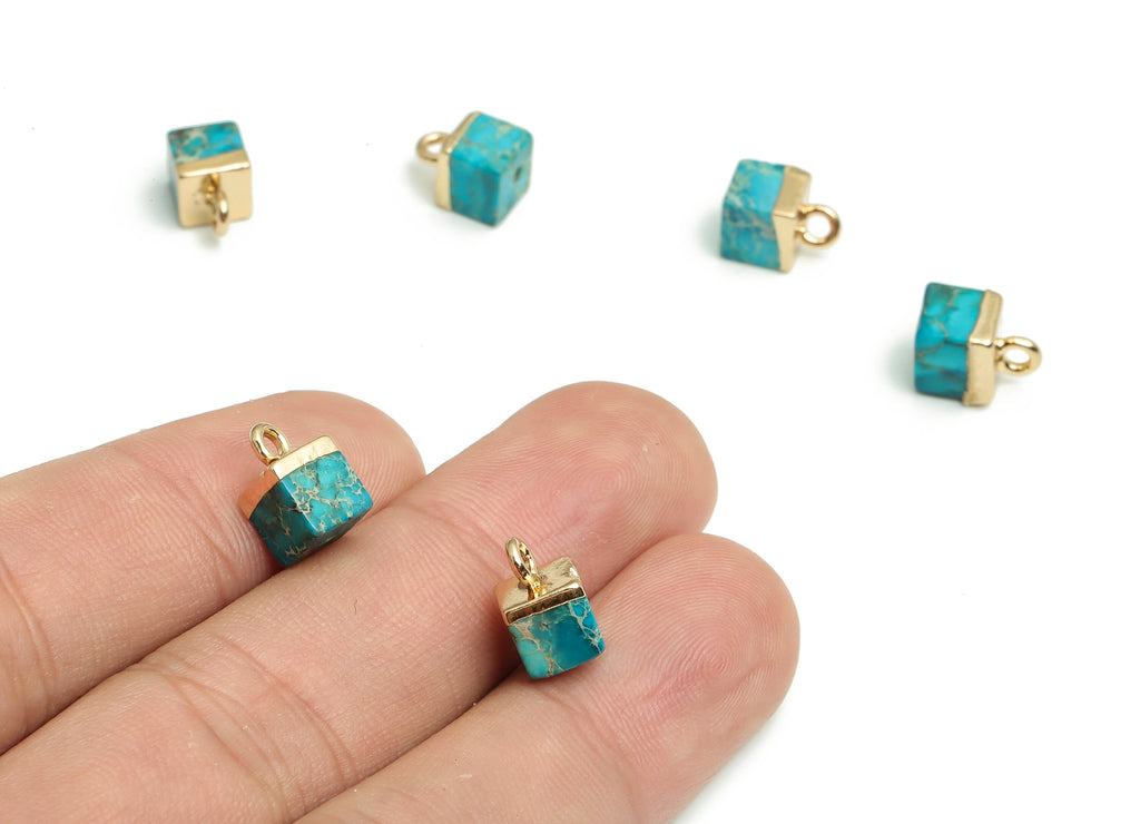 Imperial Pine Earring Charms - Iron Square Pendant - Natural Stone - Gold Tone Plated Alloy – Jewelry Supplies - 10.16x6.75x6.75mm – NS1407 - DOMEDBAZAAR