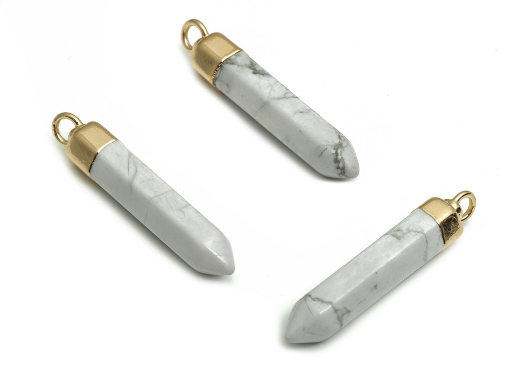 White Pine Stone Earring Charms - Iron Strip Pendant - Natural Stone - Gold Tone Plated Alloy – Jewelry Supplies - 9.9x5.79x5.79mm – NS1408 - DOMEDBAZAAR