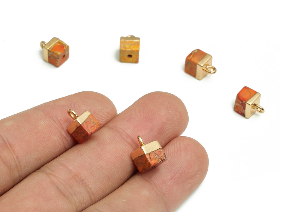 Imperial Pine Earring Charms - Iron Square Pendant - Natural Stone - Gold Tone Plated Alloy – Jewelry Supplies - 9.74x6.55x6.55mm – NS1412 - DOMEDBAZAAR