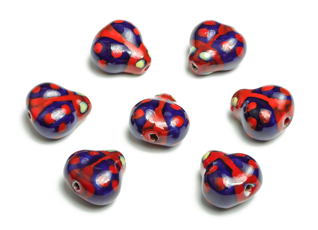 Glazed Ceramic ladybug Beads - Carved ladybug Beads - Handmade Beads - Necklace Beads - Connectors Beads - 16.22x15.38x9.3mm - NS1422D - DOMEDBAZAAR