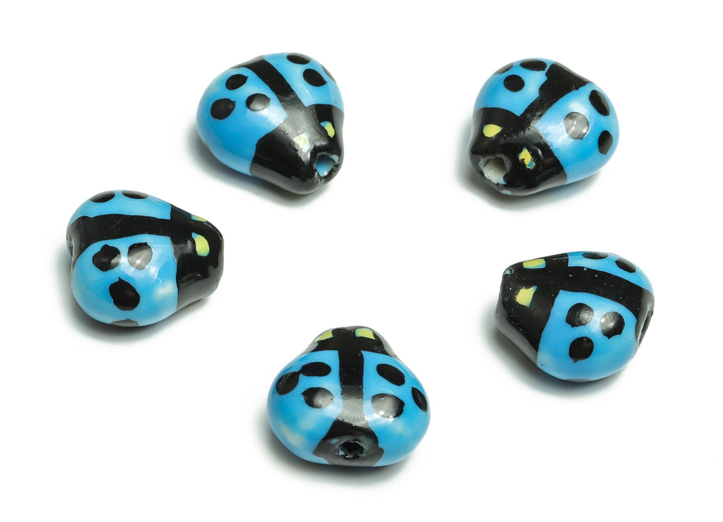 Glazed Ceramic ladybug Beads - Carved ladybug Beads - Handmade Beads - Necklace Beads - Connectors Beads - 15.62x15.55x9.12mm - NS1422F - DOMEDBAZAAR