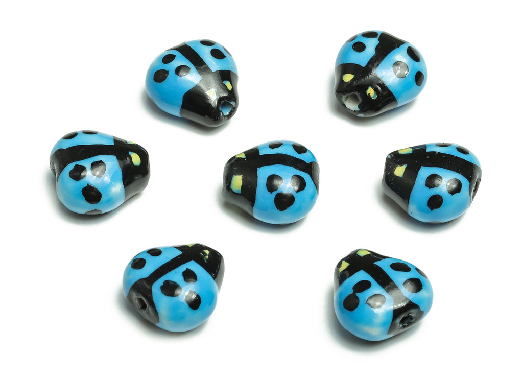 Glazed Ceramic ladybug Beads - Carved ladybug Beads - Handmade Beads - Necklace Beads - Connectors Beads - 15.62x15.55x9.12mm - NS1422F - DOMEDBAZAAR