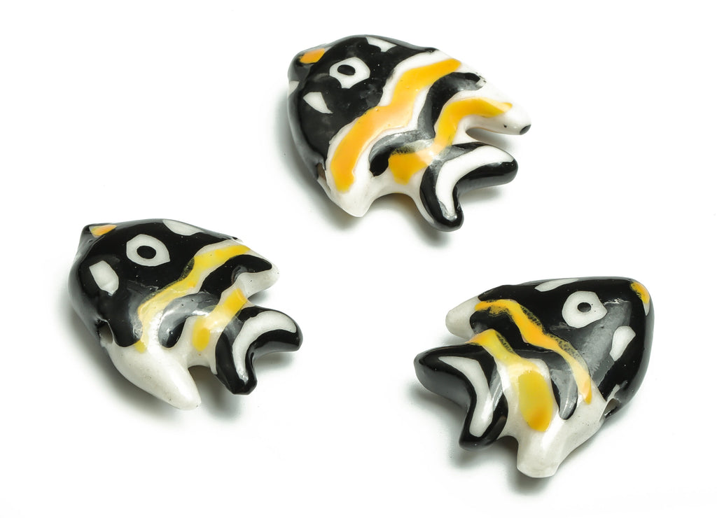 Glazed Ceramic Fish Beads - Carved Fish Beads - Handmade Beads - Necklace Beads - Connectors Beads - 21.33x18.84x7.63mm - NS1423A - DOMEDBAZAAR