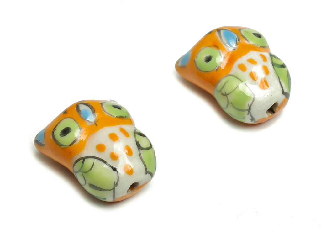Glazed Ceramic Owl Beads - Carved Owl Beads - Handmade Beads - Necklace Beads - Connectors Beads - 18.9x17.01x10.68mm - NS1437 - DOMEDBAZAAR