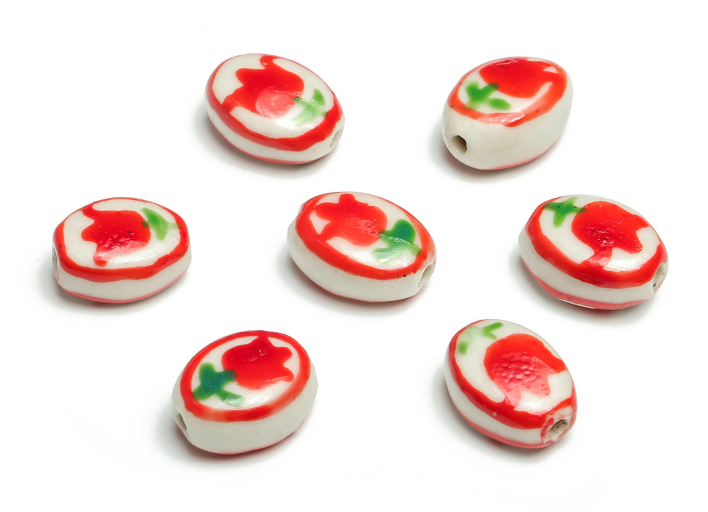 Glazed Ceramic Oval Beads - Carved Flower Beads - Handmade Beads - Necklace Beads - Connectors Beads - 14.97x11.45x7.21mm - NS1439 - DOMEDBAZAAR