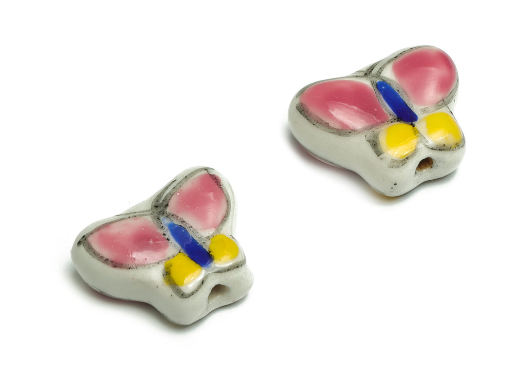 Glazed Ceramic Butterfly Beads - Carved Butterfly Beads - Handmade Beads - Necklace Beads - Connectors Beads - 17.37x13.73x6.8mm - NS1444 - DOMEDBAZAAR