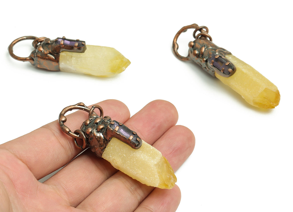 Amethyst Topaz Pendant Charm - Rough Amethyst with Chrysanthemum Stone - Jewelry Supplies - Average Size - 76.1x29.96x27.96mm - NS1398 - DOMEDBAZAAR