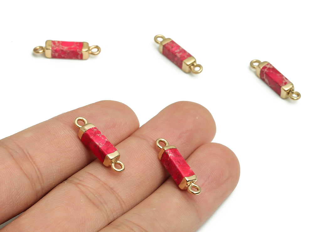 Red Jasper Earring Charms - Iron Rectangle Connector - Natural Stone - Gold Tone Plated Alloy – Jewelry Supplies - 21.18x4.2x4.2mm-NS1402 - DOMEDBAZAAR