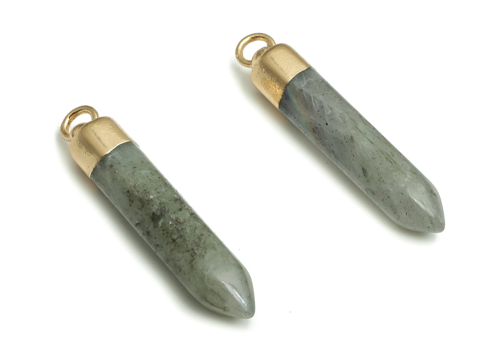Flash Stone Spike Earring Charms - Iron Strip Pendant - Natural Stone - Gold Tone Plated Alloy – Jewelry Supplies - 30.51x6.3x6.3mm – NS1409 - DOMEDBAZAAR