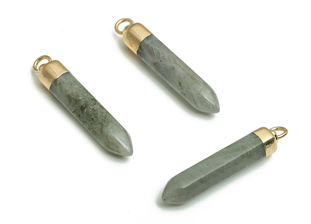 Flash Stone Spike Earring Charms - Iron Strip Pendant - Natural Stone - Gold Tone Plated Alloy – Jewelry Supplies - 30.51x6.3x6.3mm – NS1409 - DOMEDBAZAAR