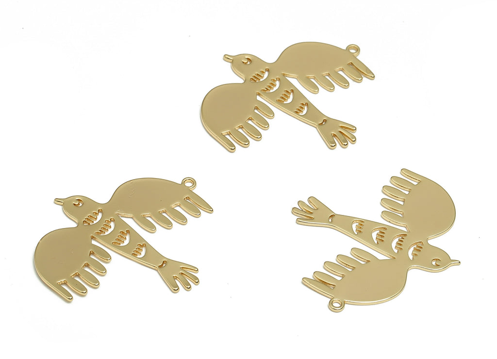Brass Flying Bird Earring Charms - Gold Flying Bird Pendant - 18K Real Gold Plated Brass - Jewelry Supplies - 32.19x28.34x0.77mm - RGP4069 - DOMEDBAZAAR