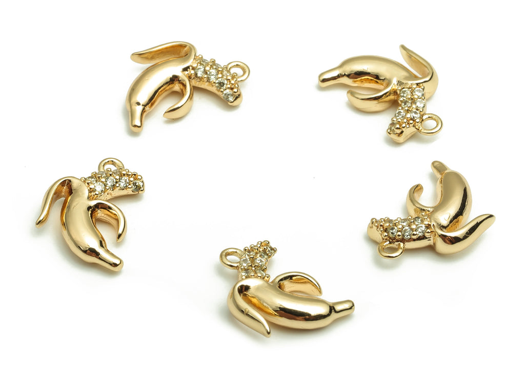 Brass Banana Earring Charms - Zircon Tiny Banana Pendant - 18K Real Gold Plated Brass - Jewelry Making Supplies - 11.33x7.85x2.8mm - RGP4073 - DOMEDBAZAAR
