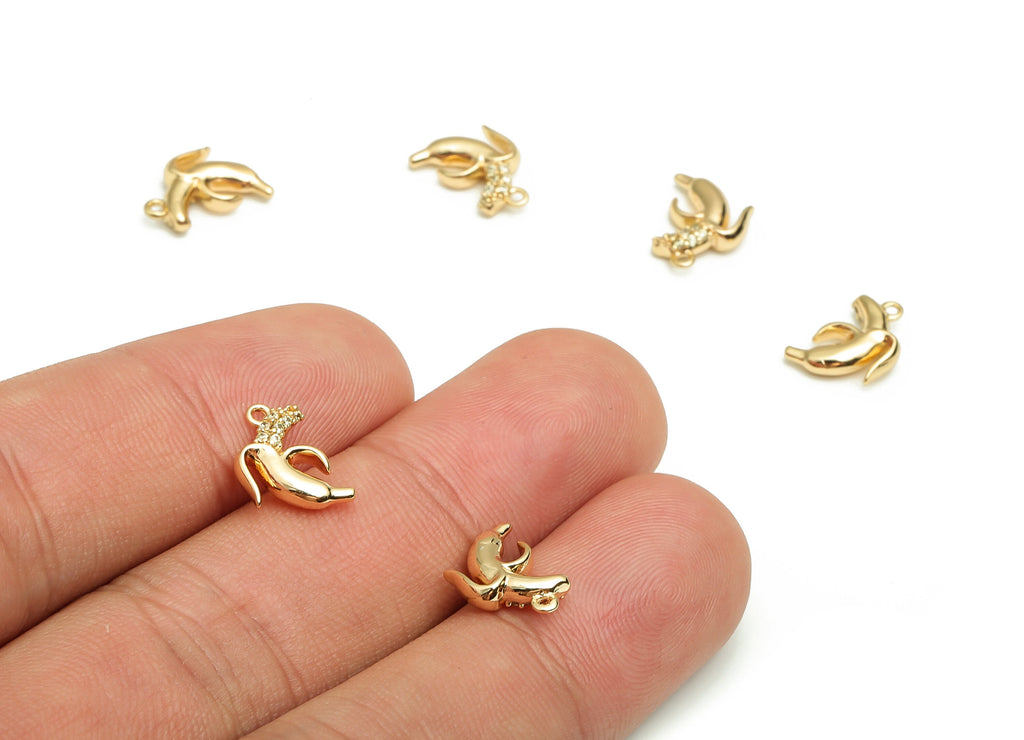 Brass Banana Earring Charms - Zircon Tiny Banana Pendant - 18K Real Gold Plated Brass - Jewelry Making Supplies - 11.33x7.85x2.8mm - RGP4073 - DOMEDBAZAAR