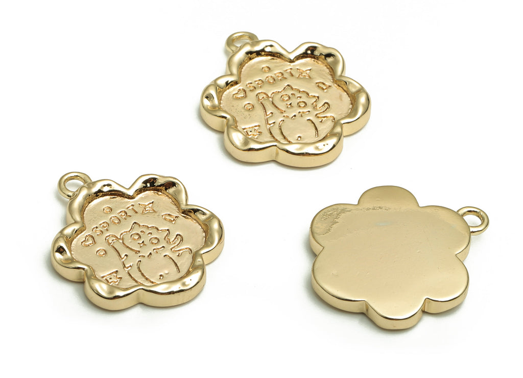 Brass Flower Earring Charms - Gold Cat Pendant - 18K Real Gold Plated Brass - Jewelry Making Supplies - 17.06x14.04x2.22mm- RGP4110 - DOMEDBAZAAR