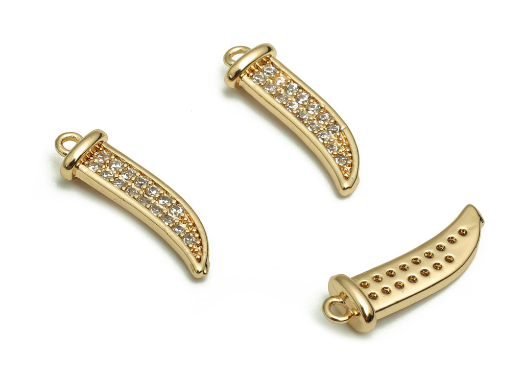 Brass Dagger Earring Charms With Zircons - Gold Dagger Pendant - 18K Real Gold Plated Brass - Jewelry Supplies - 15.35x4.85x1.28mm - RGP4125 - DOMEDBAZAAR