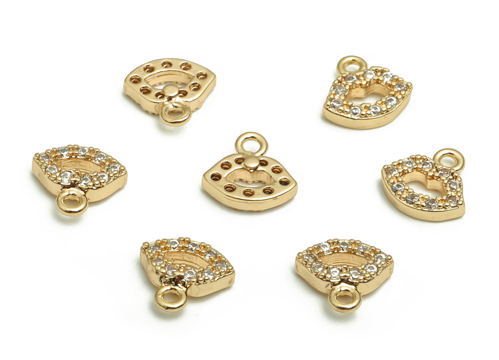 Brass Lips Earring Charms With Zircons - Gold Lips Pendant - 18K Real Gold Plated Brass - Jewelry Supplies - 8.12x7.95x2.29mm - RGP4106 - DOMEDBAZAAR
