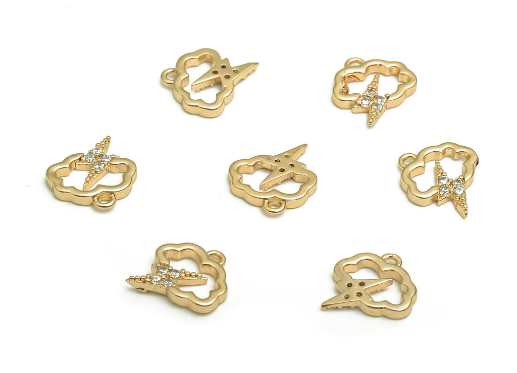 Brass Cloud Earring Charms With Zircons - Gold Lightning Pendant - 18K Real Gold Plated Brass - Jewelry Supplies - 11.14x9.8x1.5mm - RGP4128 - DOMEDBAZAAR