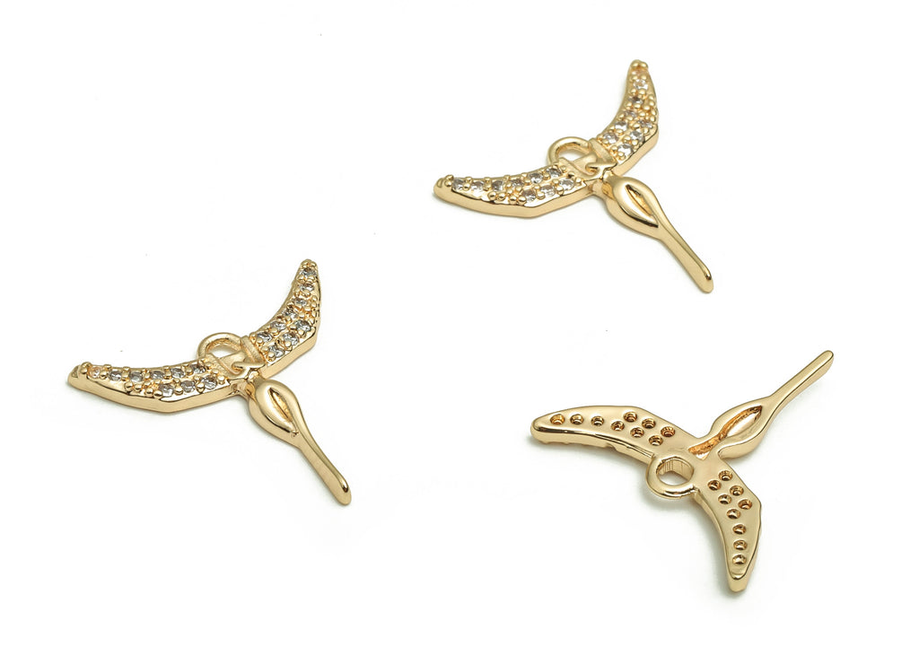 Brass Angel  Earring Charms With Zircons - Gold Wings Pendant - 18K Real Gold Plated Brass - Jewelry Supplies - 16.7x16.56x1.73mm- RGP4094 - DOMEDBAZAAR