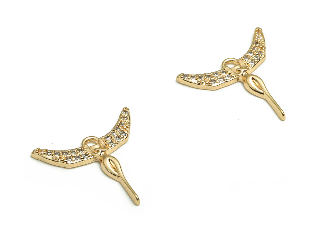 Brass Angel  Earring Charms With Zircons - Gold Wings Pendant - 18K Real Gold Plated Brass - Jewelry Supplies - 16.7x16.56x1.73mm- RGP4094 - DOMEDBAZAAR