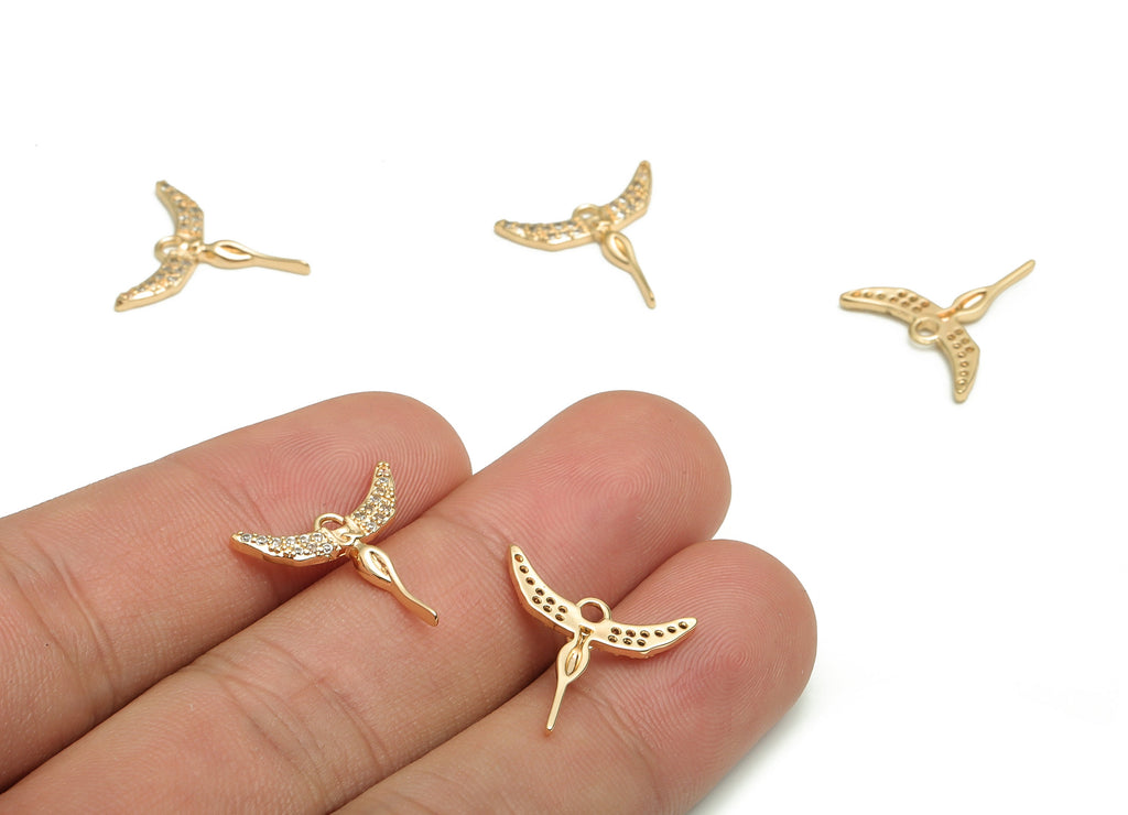 Brass Angel  Earring Charms With Zircons - Gold Wings Pendant - 18K Real Gold Plated Brass - Jewelry Supplies - 16.7x16.56x1.73mm- RGP4094 - DOMEDBAZAAR