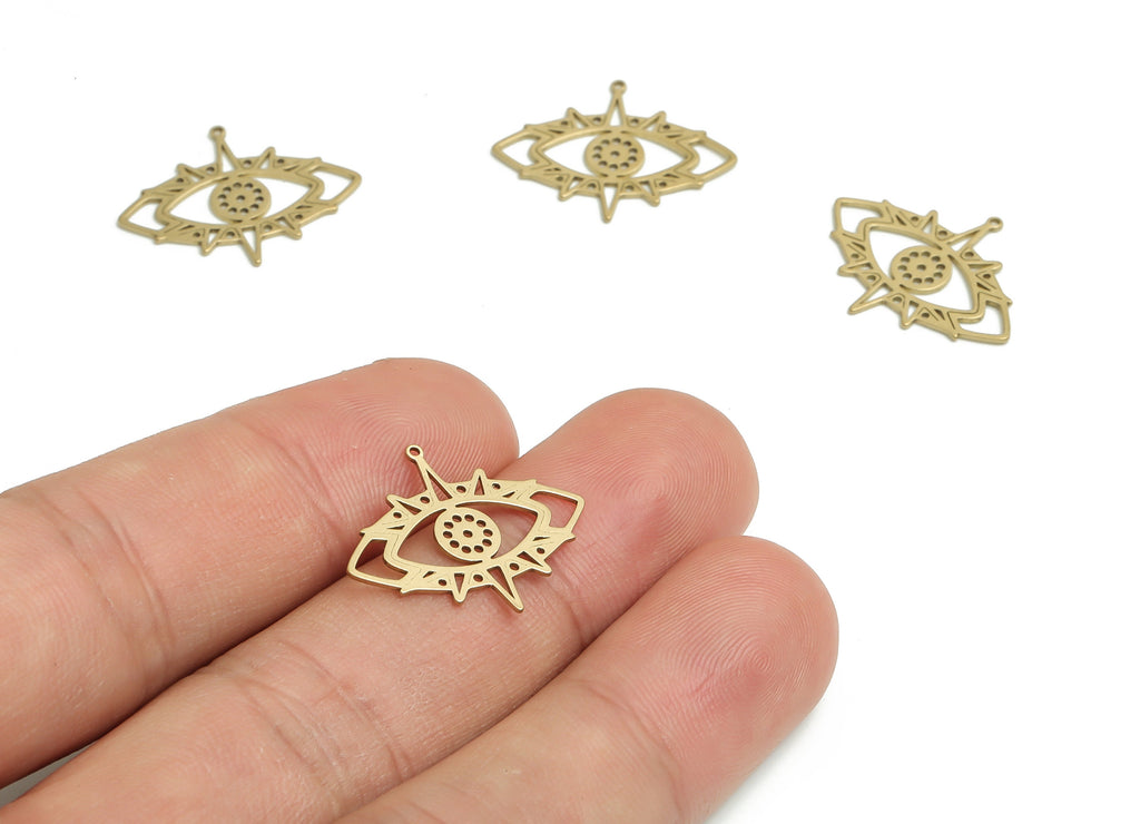 Brass Eye Charms - Eye Shaped Raw Brass Pendant - Planet Pendant - Jewelry Making Supplies - 22.14x18.02x0.57mm - PP4174 - DOMEDBAZAAR