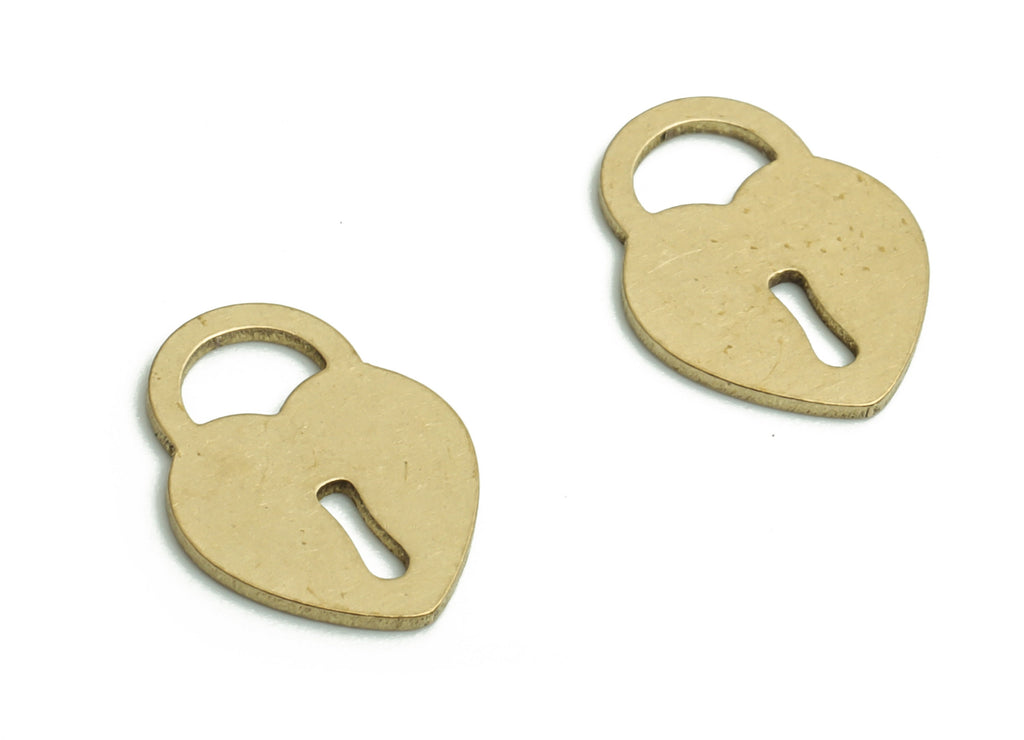 Brass Lock Earring Charms - Raw Brass Lock Heart Pendant - DIY Jewelry Making Supplies - 10.94x8.06x0.64mm - PP4756 - DOMEDBAZAAR