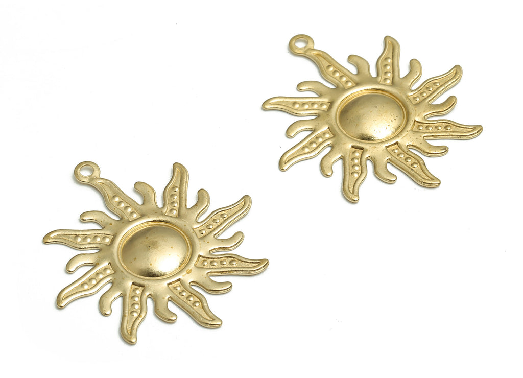 Brass Sun Earring Charms - Raw Brass Sun Pendant - DIY Jewelry Making Supplies - 33.15x29.85x1.7mm - PP4730 - DOMEDBAZAAR