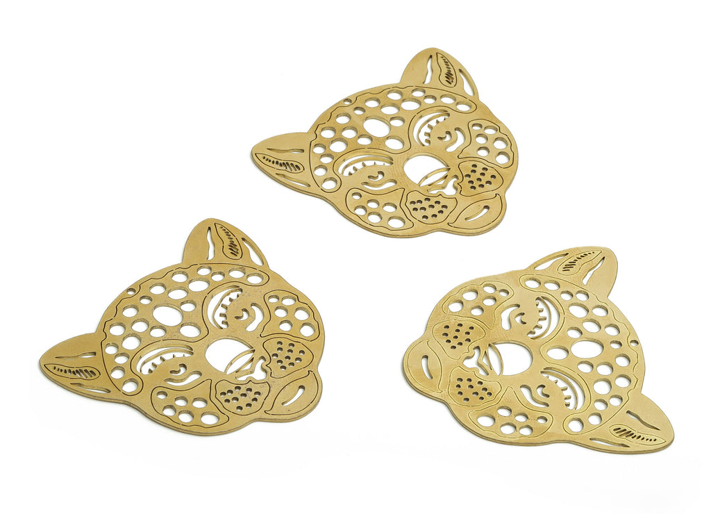 Brass Jaguar Earring Charms - Raw Brass Felidae Pendant - DIY Jewelry Making Supplies - 49.39x43.62x0.82mm - PPA1001 - DOMEDBAZAAR