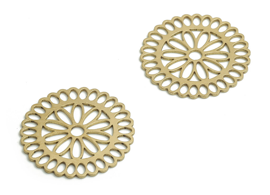 Brass Round Earring Connectors - Raw Brass Flower Charms and Pendant - Jewelry Making Supplies - 19.57x19.57x0.64mm - PP4780 - DOMEDBAZAAR