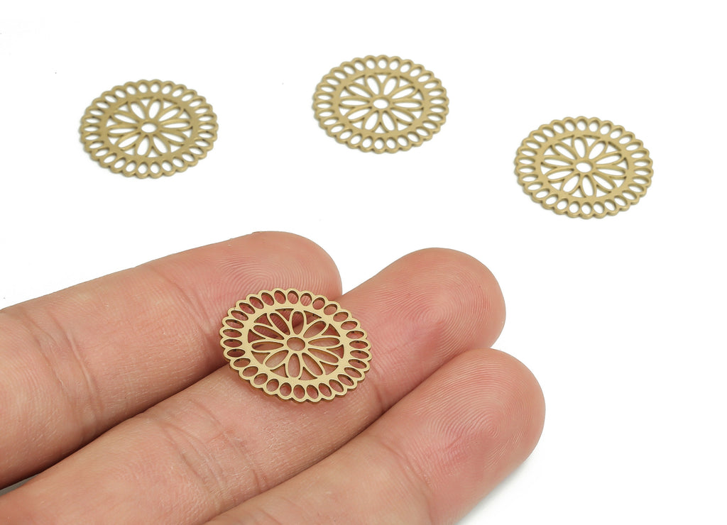 Brass Round Earring Connectors - Raw Brass Flower Charms and Pendant - Jewelry Making Supplies - 19.57x19.57x0.64mm - PP4780 - DOMEDBAZAAR