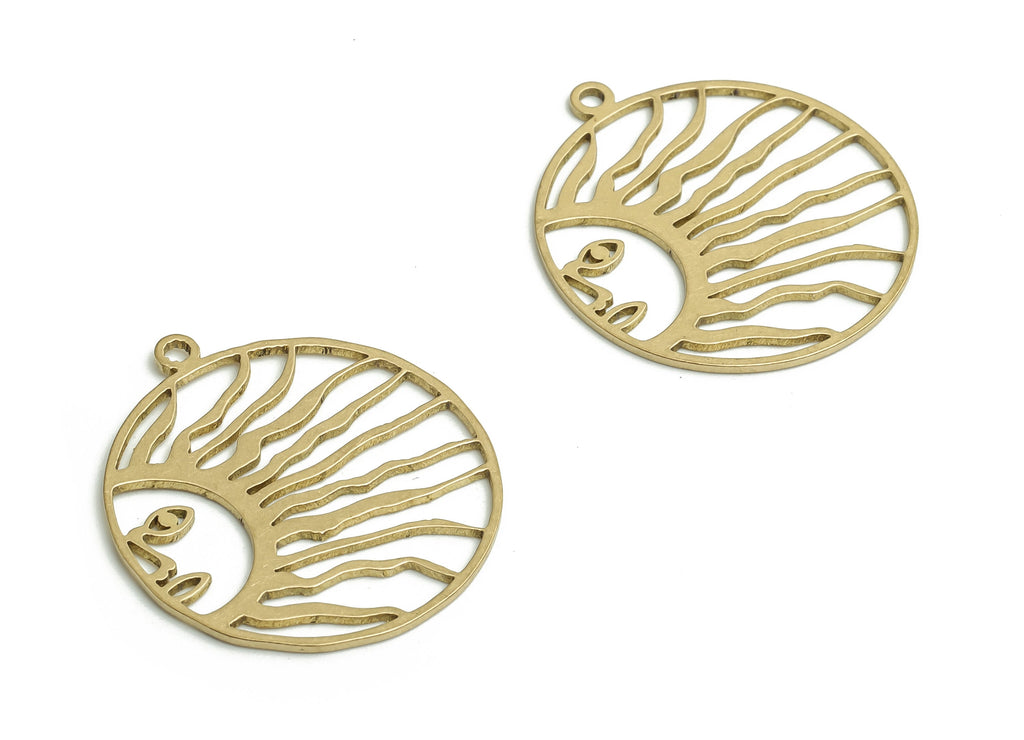 Brass Round Sun Earrings Charms - Raw Brass Sun Eye Pendant Charms – Sun Hair Charm - Jewelry Making Supplies -24.3x21.9x0.72mm- PP4180 - DOMEDBAZAAR