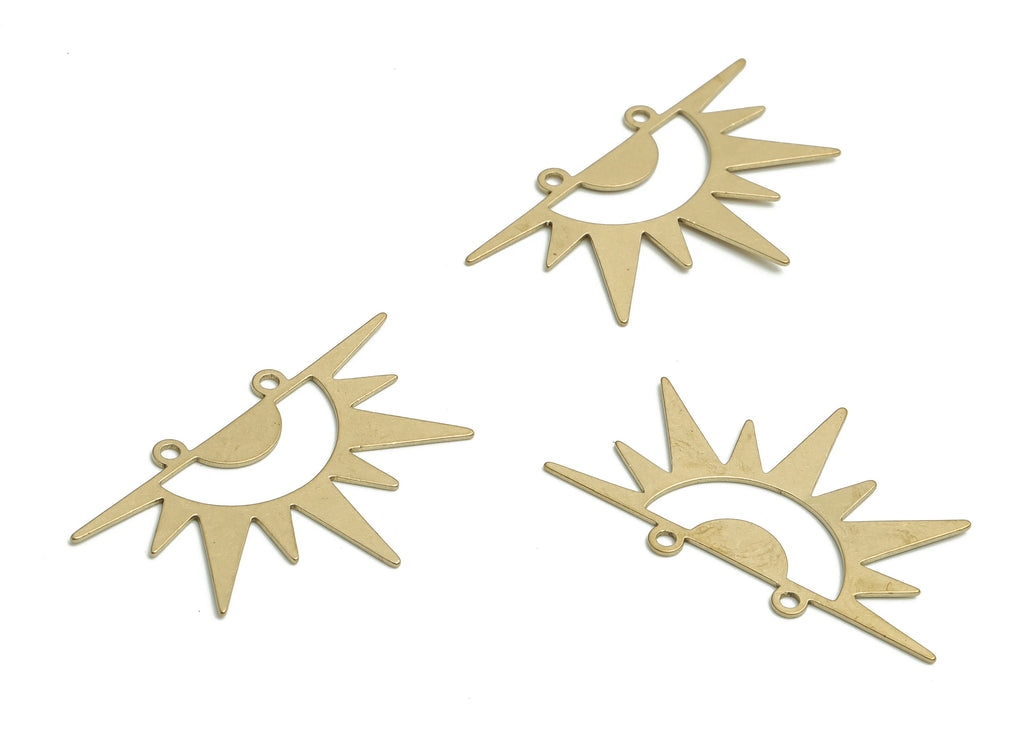 Brass Semicircle Earring Connectors - Raw Brass Half Sun Charms and Pendant - Jewelry Making Supplies - 34.27x21.42x0.54mm - PP4767 - DOMEDBAZAAR