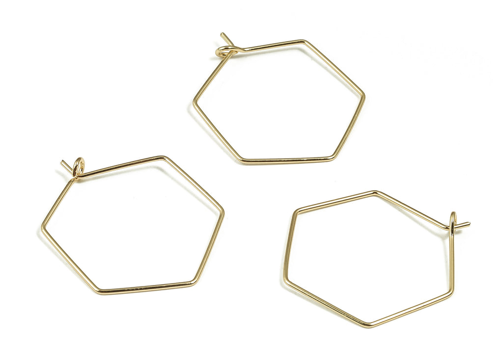 Brass Hexagon Earring Hoops - Brass Hexagon Earring Ear Wire - 18K Real Gold Plated Brass - Jewelry Supplies - 29.04x26.5x0.77mm - RGP4033 - DOMEDBAZAAR