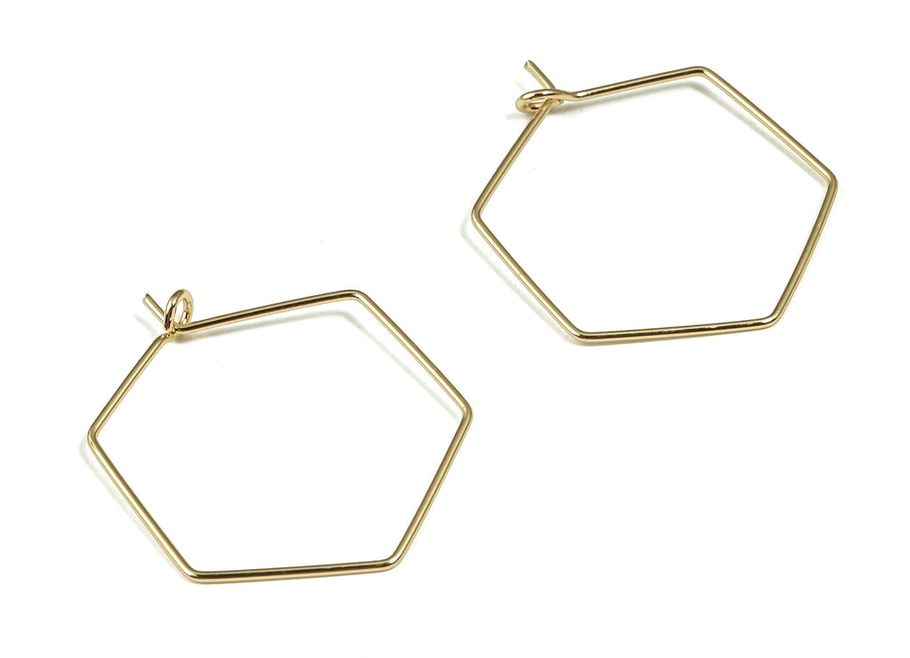 Brass Hexagon Earring Hoops - Brass Hexagon Earring Ear Wire - 18K Real Gold Plated Brass - Jewelry Supplies - 29.04x26.5x0.77mm - RGP4033 - DOMEDBAZAAR