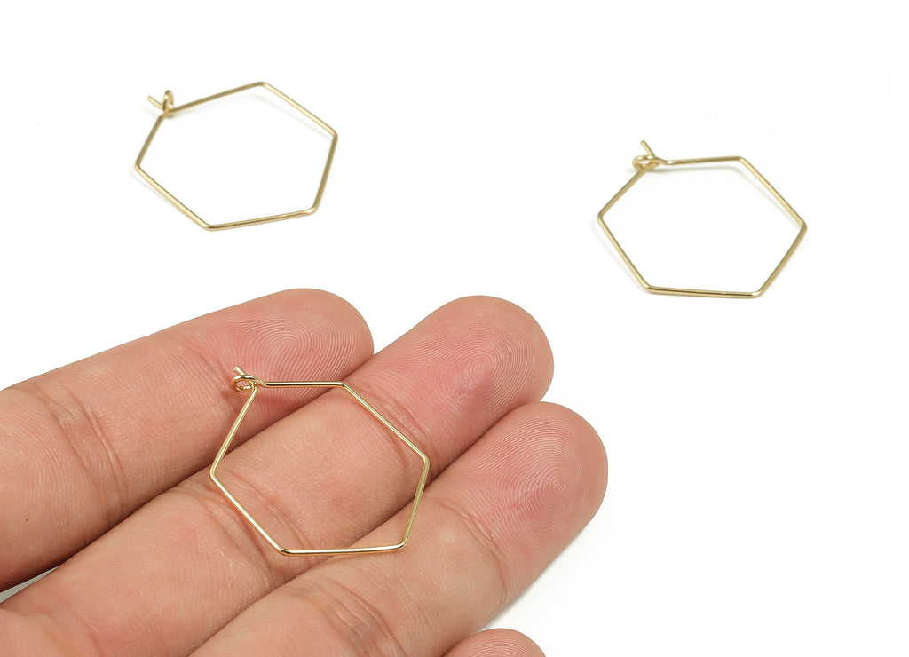 Brass Hexagon Earring Hoops - Brass Hexagon Earring Ear Wire - 18K Real Gold Plated Brass - Jewelry Supplies - 29.04x26.5x0.77mm - RGP4033 - DOMEDBAZAAR