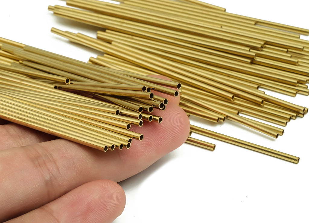 Round Brass Himmeli Tubes - Raw Brass Himmeli DIY Tube Beads - Circle Pipes for Geometric Shapes - For Air Plants -2x0.2x70mm- PP4568-70 - DOMEDBAZAAR