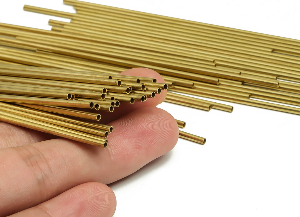 Round Brass Himmeli Tubes - Raw Brass Himmeli DIY Tube Beads - Circle Pipes for Geometric Shapes - For Air Plants -2x0.2x90mm- PP4568-90 - DOMEDBAZAAR