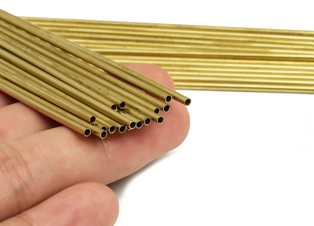 Round Brass Himmeli Tubes - Raw Brass Himmeli DIY Tube Beads - Circle Pipes for Geometric Shapes - For Air Plants -2x0.2x110mm- PP4568-110 - DOMEDBAZAAR