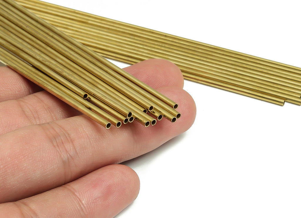 Round Brass Himmeli Tubes - Raw Brass Himmeli DIY Tube Beads - Circle Pipes for Geometric Shapes - For Air Plants -2x0.2x160mm- PP4568-160 - DOMEDBAZAAR