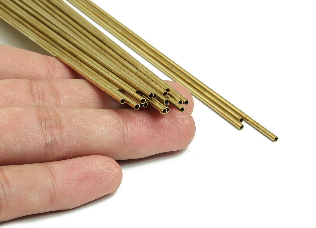 Round Brass Himmeli Tubes - Raw Brass Himmeli DIY Tube Beads - Circle Pipes for Geometric Shapes - For Air Plants -2x0.2x200mm- PP4568-200 - DOMEDBAZAAR