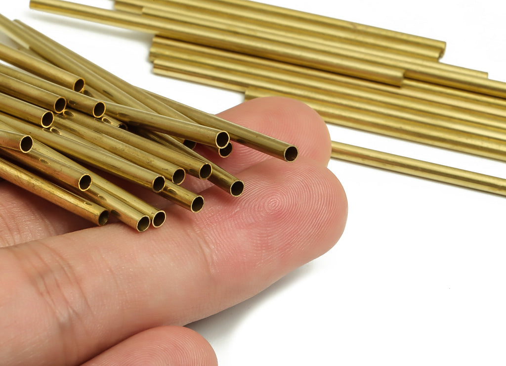 Round Brass Himmeli Tubes - Raw Brass Himmeli DIY Tube Beads - Circle Pipes for Geometric Shapes - For Air Plants -2.5x0.2x60mm- PP4569-60 - DOMEDBAZAAR