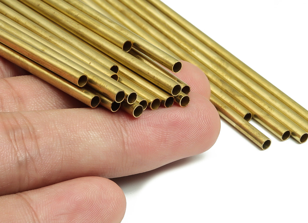 Round Brass Himmeli Tubes - Raw Brass Himmeli DIY Tube Beads - Circle Pipes for Geometric Shapes - For Air Plants -3x0.2x225mm- PP4570-225 - DOMEDBAZAAR