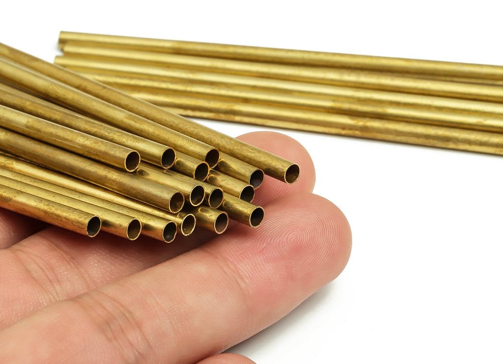 Round Brass Himmeli Tubes - Raw Brass Himmeli DIY Tube Beads - Circle Pipes for Geometric Shapes - For Air Plants -3.5x0.2x100mm- PP4571-100 - DOMEDBAZAAR