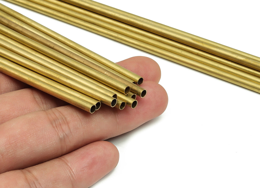 Round Brass Himmeli Tubes - Raw Brass Himmeli DIY Tube Beads - Circle Pipes for Geometric Shapes - For Air Plants -3.5x0.2x250mm- PP4571-250 - DOMEDBAZAAR