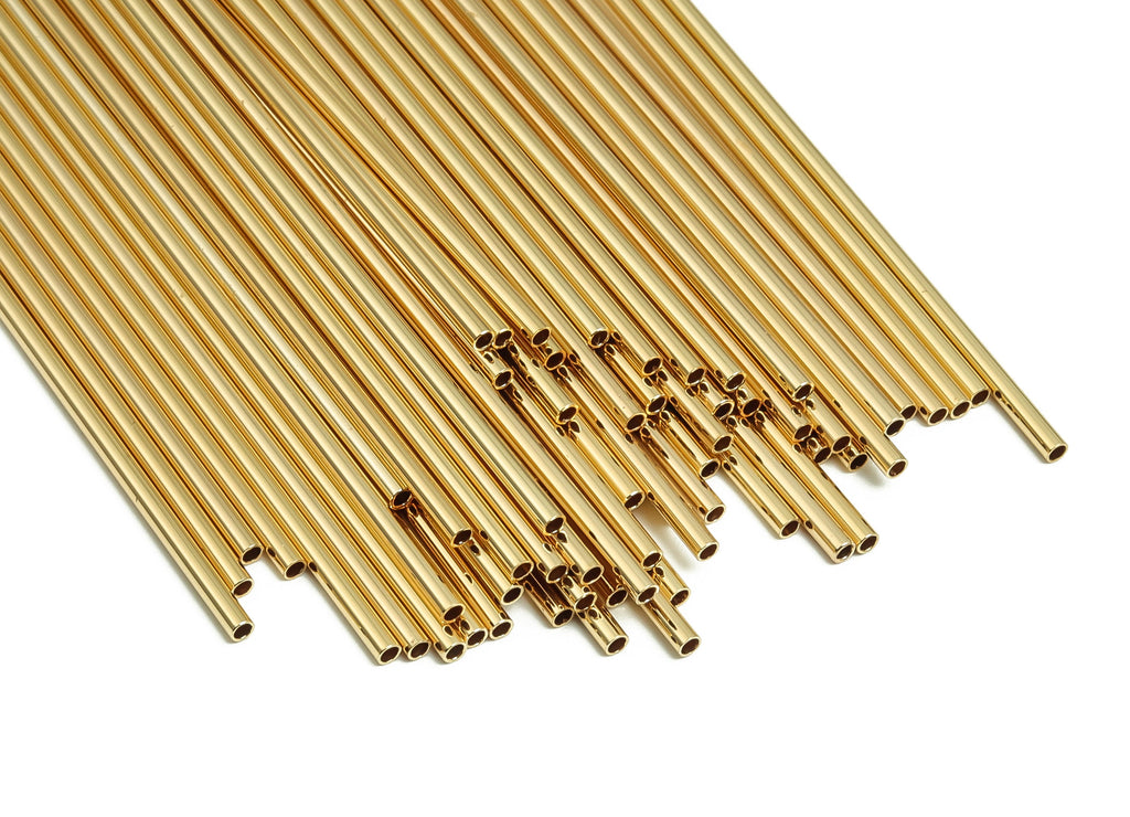 Brass Himmeli Tubes - Brass Himmeli DIY Tube Beads - Geometric Shapes - For Air Plants - 18k Real Gold Plated Brass -2x0.2x90mm- RGP4048-90 - DOMEDBAZAAR