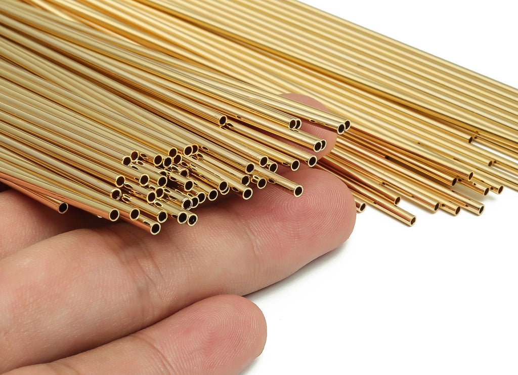 Brass Himmeli Tubes - Brass Himmeli DIY Tube Beads - Geometric Shapes - For Air Plants - 18k Real Gold Plated Brass -2x0.2x110mm-RGP4048-110 - DOMEDBAZAAR
