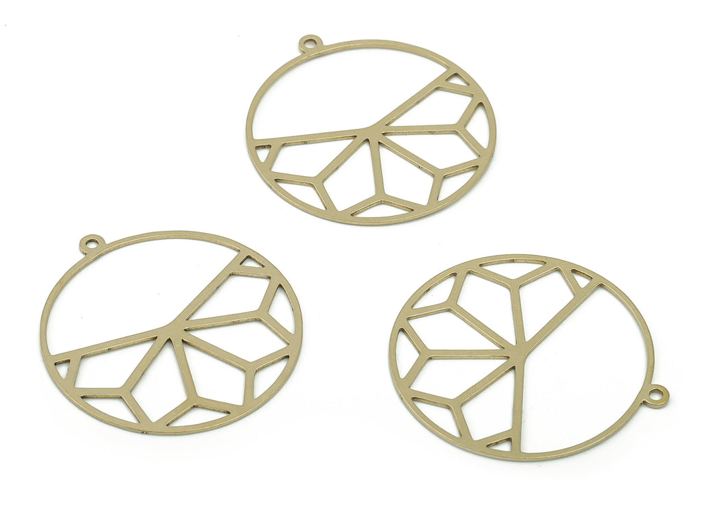 Brass Circle Flower Earring Charm - Raw Brass Flower Pendant Charm - Geometric shape earrings - Jewelry Supplies -32.43x29.94x0.64mm- PP4836 - DOMEDBAZAAR